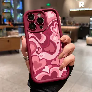 Distort hearts Pattern Case for iPhone 16 15 14 Pro Max 13 12 11 XR XS Plus Shockproof Drop Protection Rugged Durable Silicone Cover Gifts for women men girls boys
