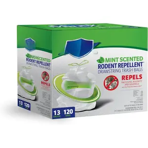 Mint -X Rodent Repellent Indoor Tall Kitchen Drawstring Trash Bags with Mint-Flex Technology; 13 Gallon, 120 Count, White