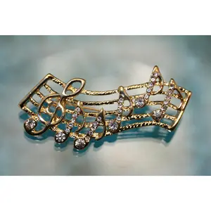 Vintage Rhinestone Gold-Tone Music Note Bar Brooch Pin, Music Note Jewelry