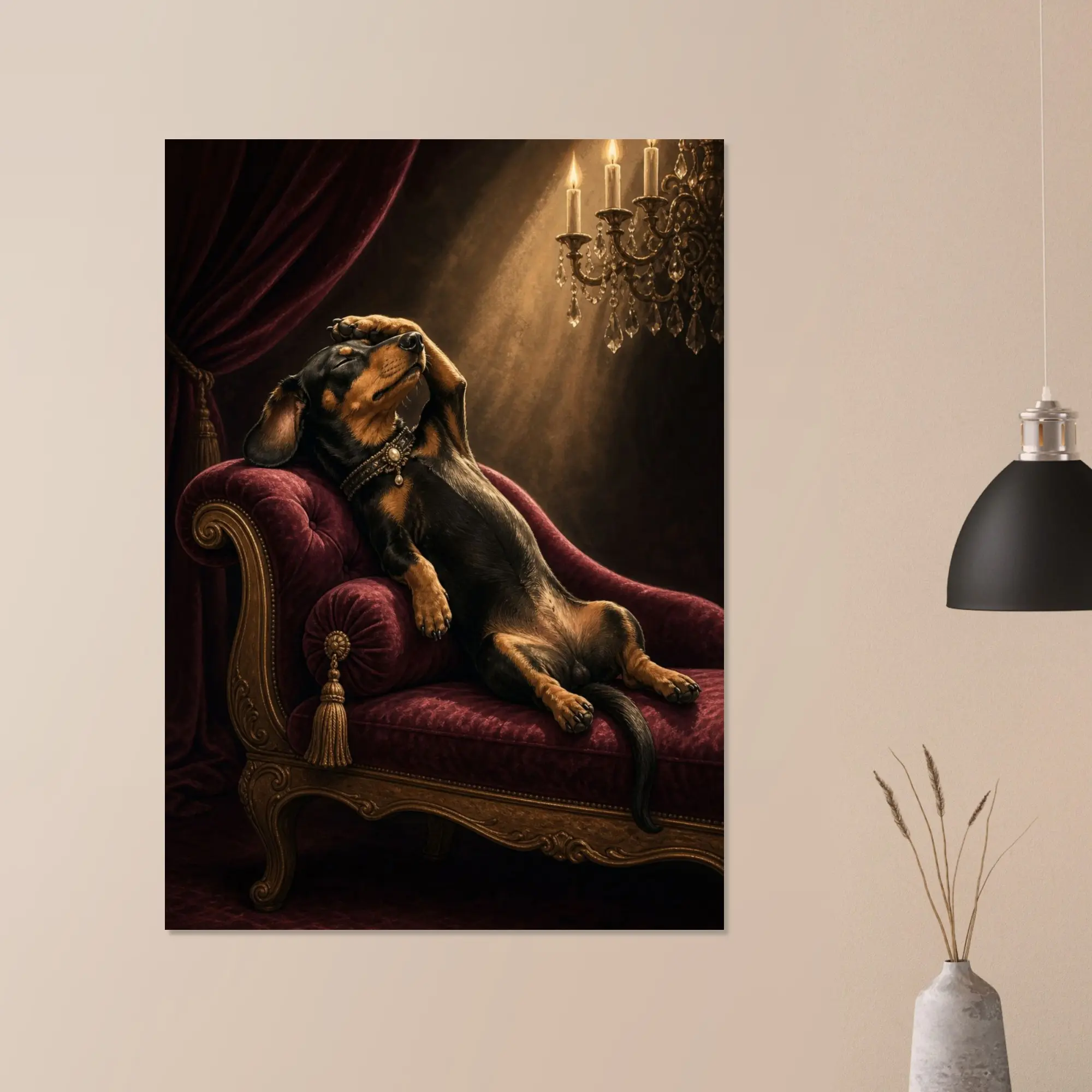 Dramatic Dachshund Poster - Funny Doxie Art Print - Quirky Weiner Dog Wall Decor - Personalized Pet Gift - Cute Pet Illustration