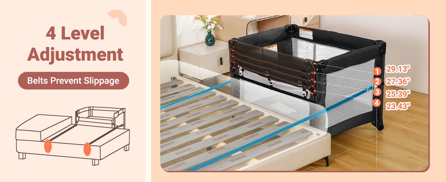 Dripex Baby Bassinet Bedside Sleeper, Adjustable Height, Includes Mattress Sheet, Portable Playpen Travel Bed with Storage Foldable Crib for Newborns Infants Folding Cot