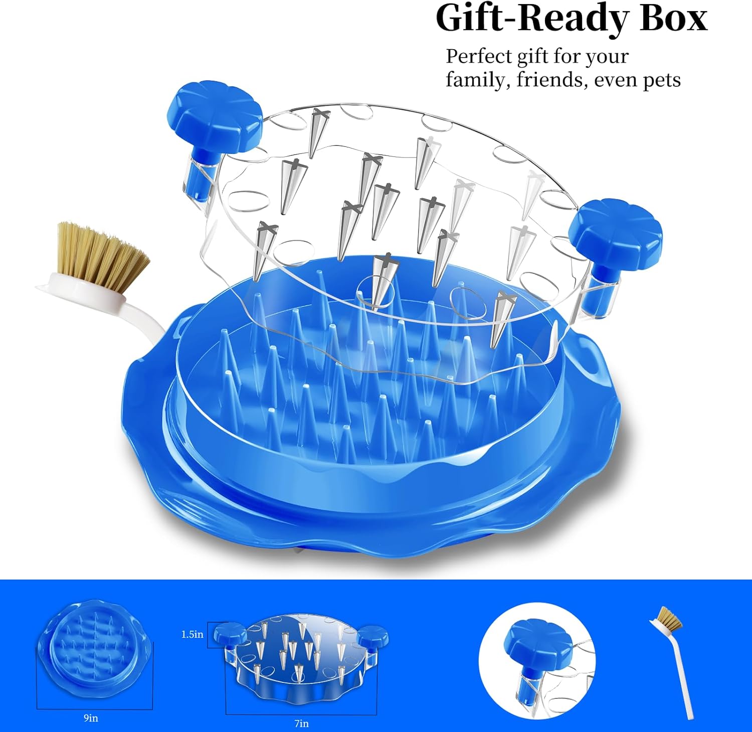 Large Chicken Shredder Tool Twist with Brush – Manual Meat Shredder, Visible Lid, Anti-Slip Base, BPA-Free for Chicken, Pork & Beef