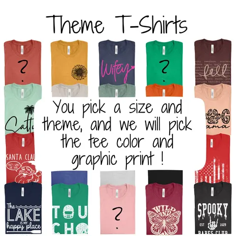Theme Tees with Graphic Print | Pick T-Shirt Size and Theme! Top Womenswear