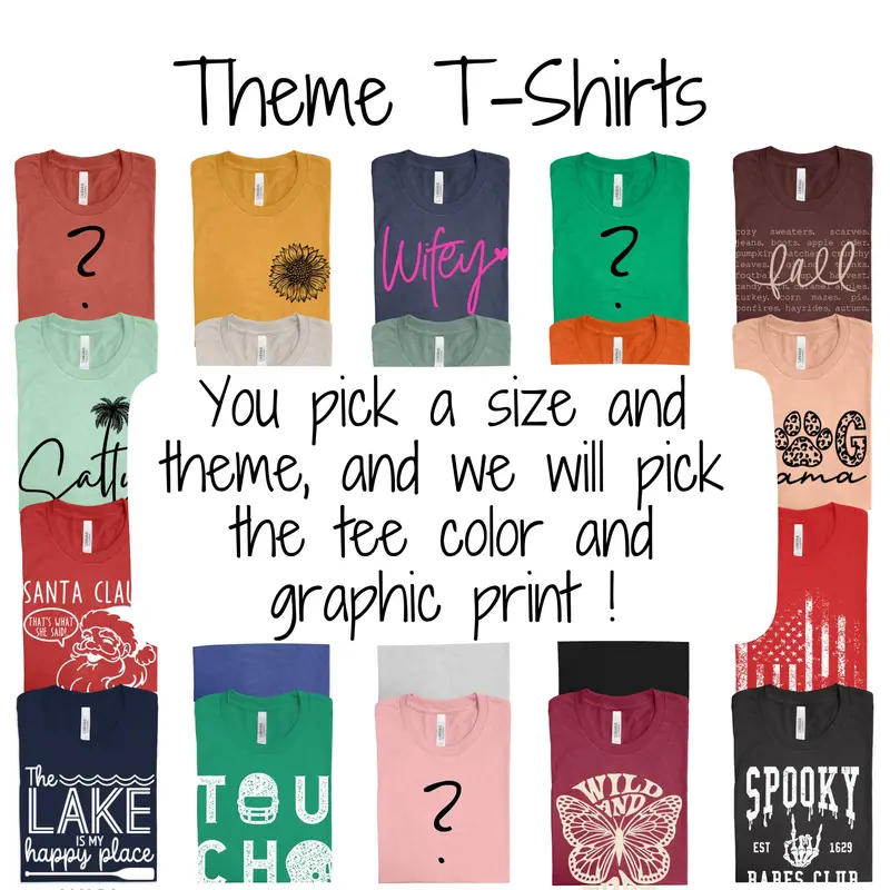 Theme Tees with Graphic Print | Pick T-Shirt Size and Theme! Top Womenswear