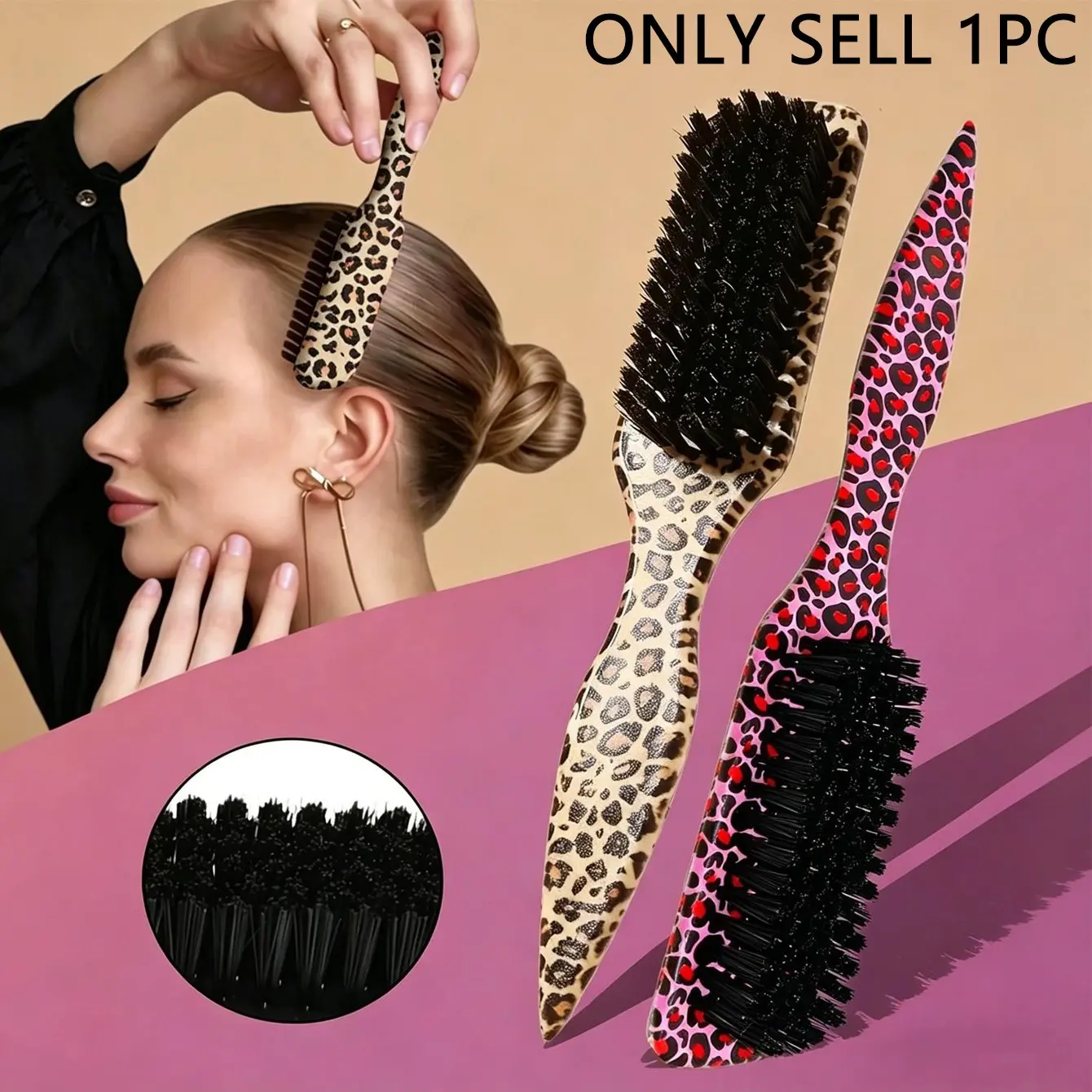 1pc Print Pointed Tail Brush, Detangling Hairbrush, Soft Bristles, ABS Material, Smoothens Hair, Suitable For Hair Care And Styling. Suitable For Home And Salon Use, Essential For Back To School Season And Travel