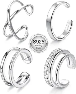 4 Pcs 925 Sterling Silver Ear Cuff for Women Non Piercing Adjustable Ear Cuff Earrings Clip On Cartilage Helix Wrap Ear Jewelry Set