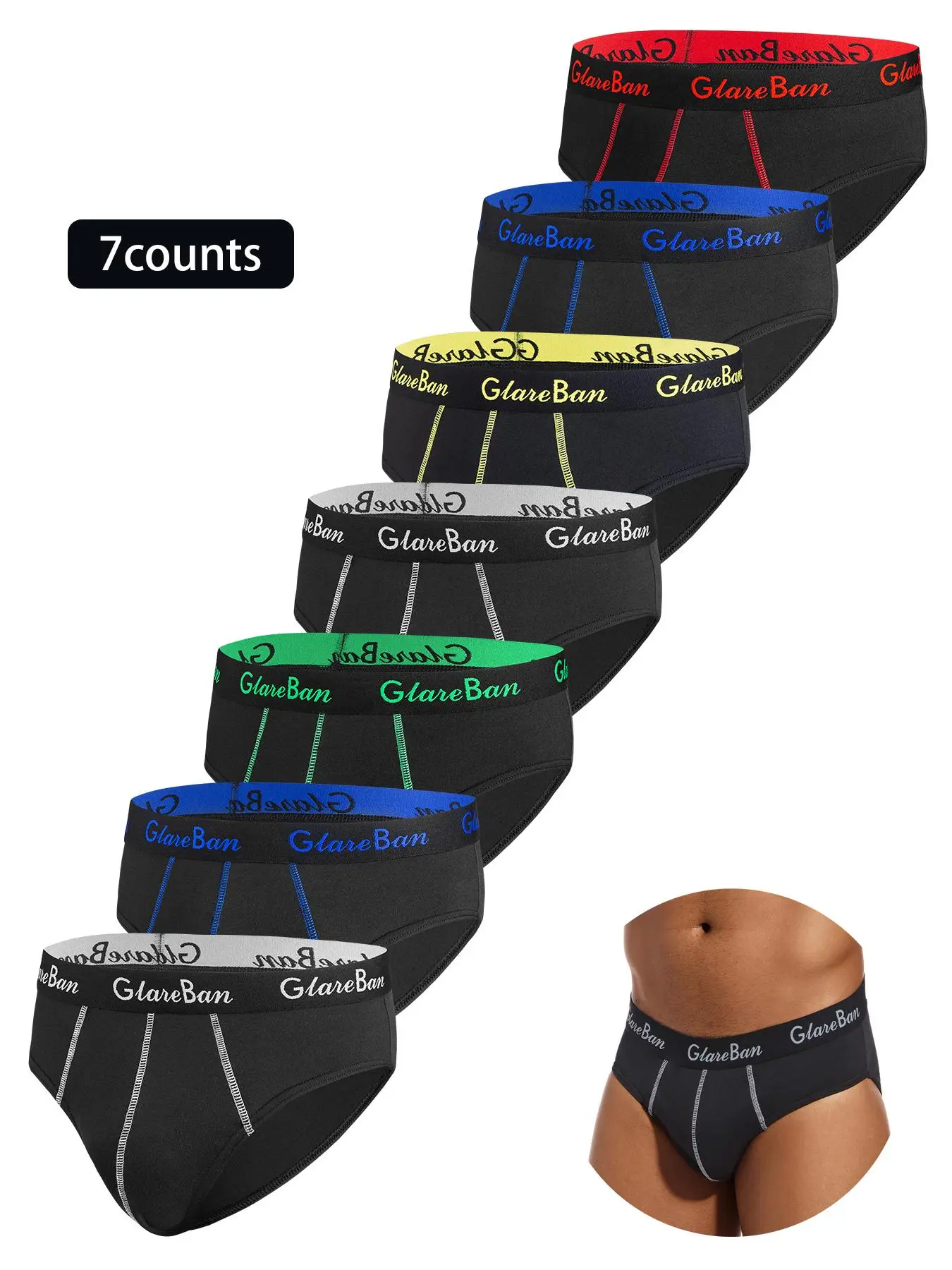 7pcs Pack Men's Briefs, Sexy Plain Underwear for Men, Sport Quick Drying Breathable Panties, Comfortable Underpants, Soft Box Slips