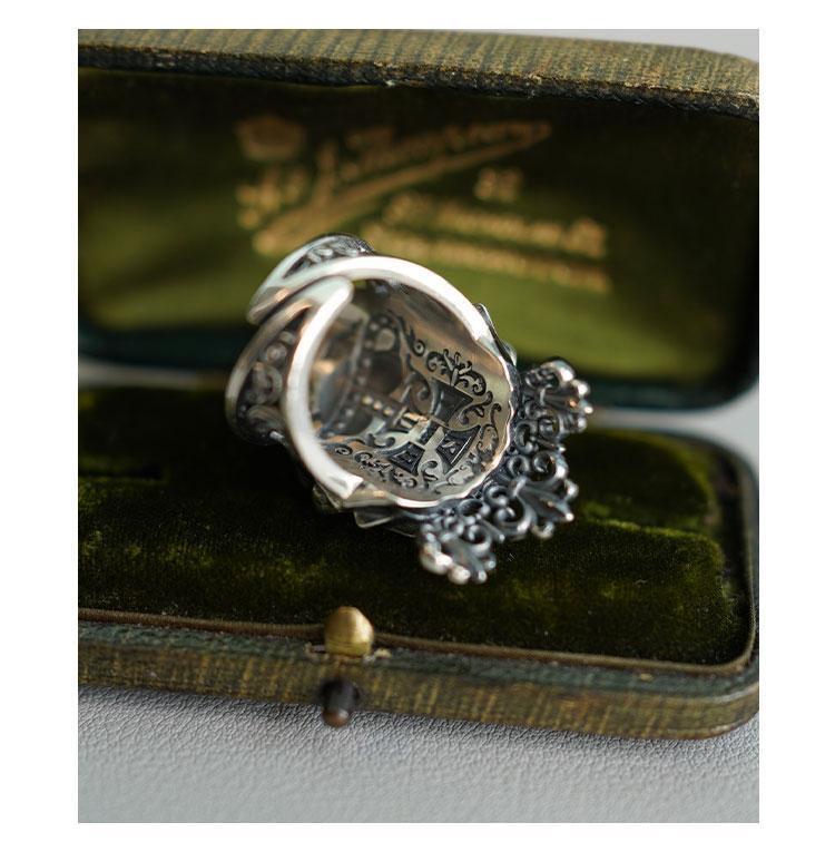 Vintage Gothic Dual Face Crown Open Ring Human Duality Aesthetic Silver Jewelry