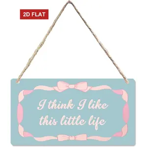 Pink Bows Inspirational Wooden Sign, Life Quote Preppy Cute Home Girly Dorm Hanging Sign Wall Decor for Girls Room Home House Office, Coquette Rustic Farmhouse Door Decor  3.93x7.87inch