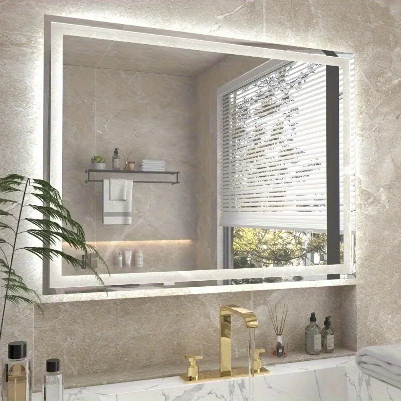 LED Bathroom Mirror with Lights, 32x24 Inch Smart Bathroom Mirror with Lights and Defogger, Dimmable Vanity LED Mirror for Bathroom Wall Mounted, Anti-Fog, Memory Function, Horizontal/Vertical Installation