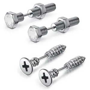 [Punk Earrings Set] 4Pcs/Set Stainless Steel Punk Earrings with Screw-On Backs, Suitable for Both Men And Women