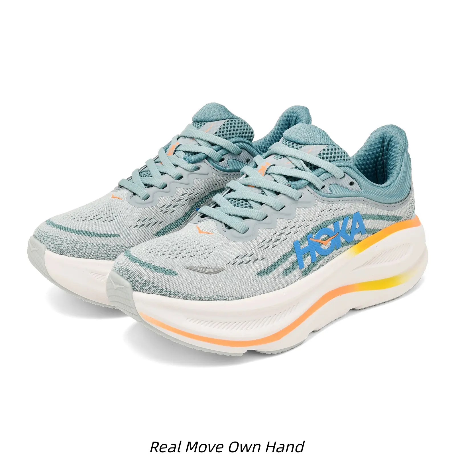 Teal Gray Orange Gradient Platform Running Sneakers for Women Breathable Mesh Shock Absorb Lightweight Non Slip Daily Walking Athletic Trainers