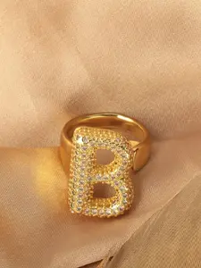 18K Gold Plated A-Z 26 Letters Alphabet Initial Copper Shiny Zircon Chunky Open Adjustable Rings Trendy Bubble Finger