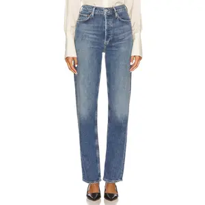 AGOLDE 90s Pinch Waist Long High Rise Straight Jeans in Overcast