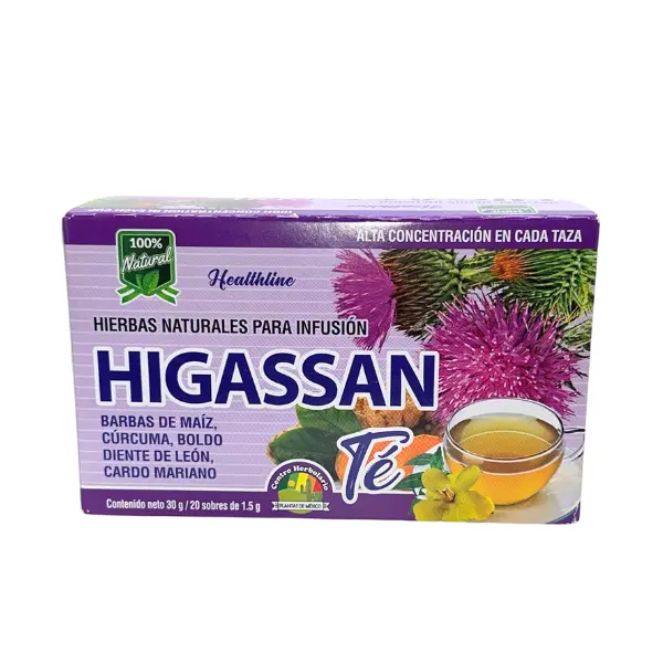 Plantimex Higassan Flavored Botanical Tea Bags - 20 Count (30g), Boldo-Turmeric-Dandelion Root Blend, Fruity Beverage Taste, Caffeine-Free Healthy Drink for Adults, 24-Month Shelf Life