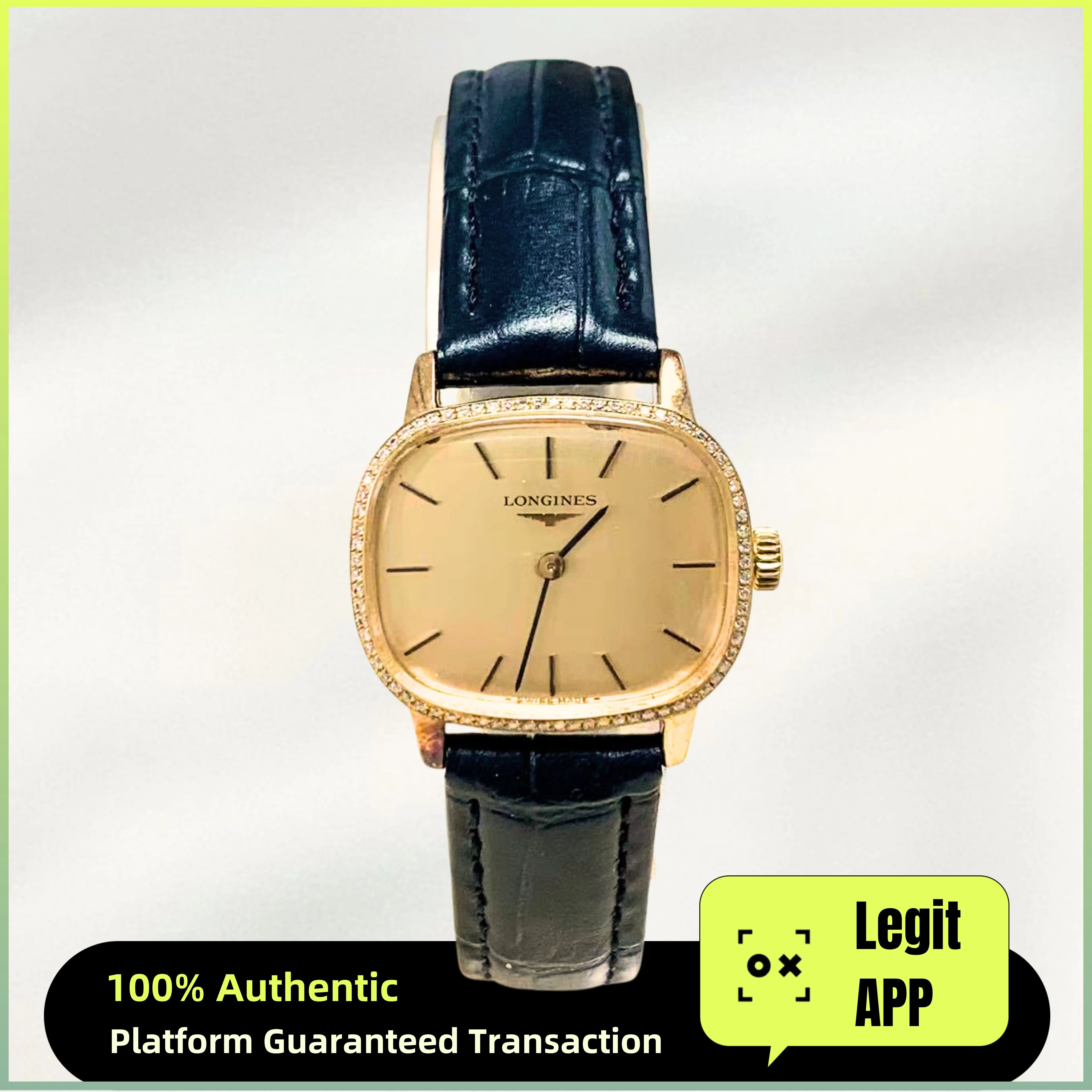 Longines Vintage Manual Wind Gold Plated Steel 21x25mm Yellow Dial Diamond 21117638