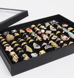 100 Slots Jewelry Ring Display Organizer Tray Holder Earrings Storage Box Case