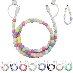 Beaded Phone Charger USB for iPhone Lightning Connector, 3 in 1 Colorful Fast Charging Cable, Durable 1 Meter Fashion Accessory Portable Fast Charging USB Charger Cord