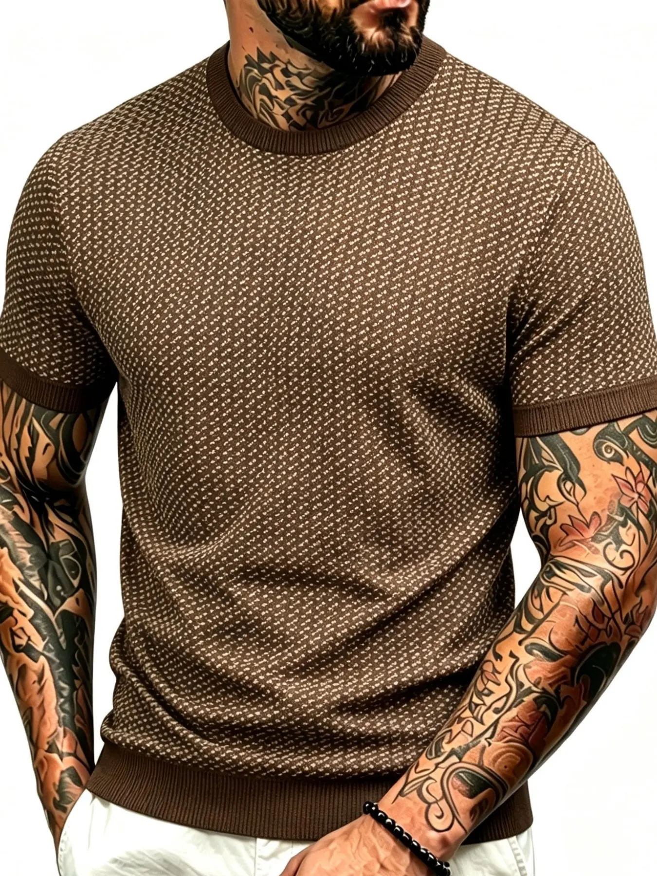 Men's Casual Knit Top, Striped Pattern, Fitted Style, All Seasons Wear, Comfortable and Stylish, Perfect for Daily