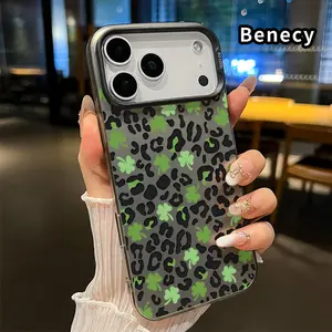 St. Patrick‘s Day Leopard Clover Fusion Pattern Phone Case for iPhone 17 Pro Max 16 Plus 15 14 13 12 11 Air E Shockproof Anti-Scratch Durable PC Back Protective Cover