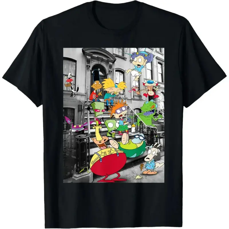 Men's Natural Round Neck Fashion Streetwear Top - Nickelodeon Classic Nicktoons Stoop Graphic Short-Sleeve Cotton Tee, Double-Sided Eat Sleep Goon Repeat Print, Vintage Skull In Utero Grunge Album Design, Say You Swear Retro Western Hoodie with 67 Rifle