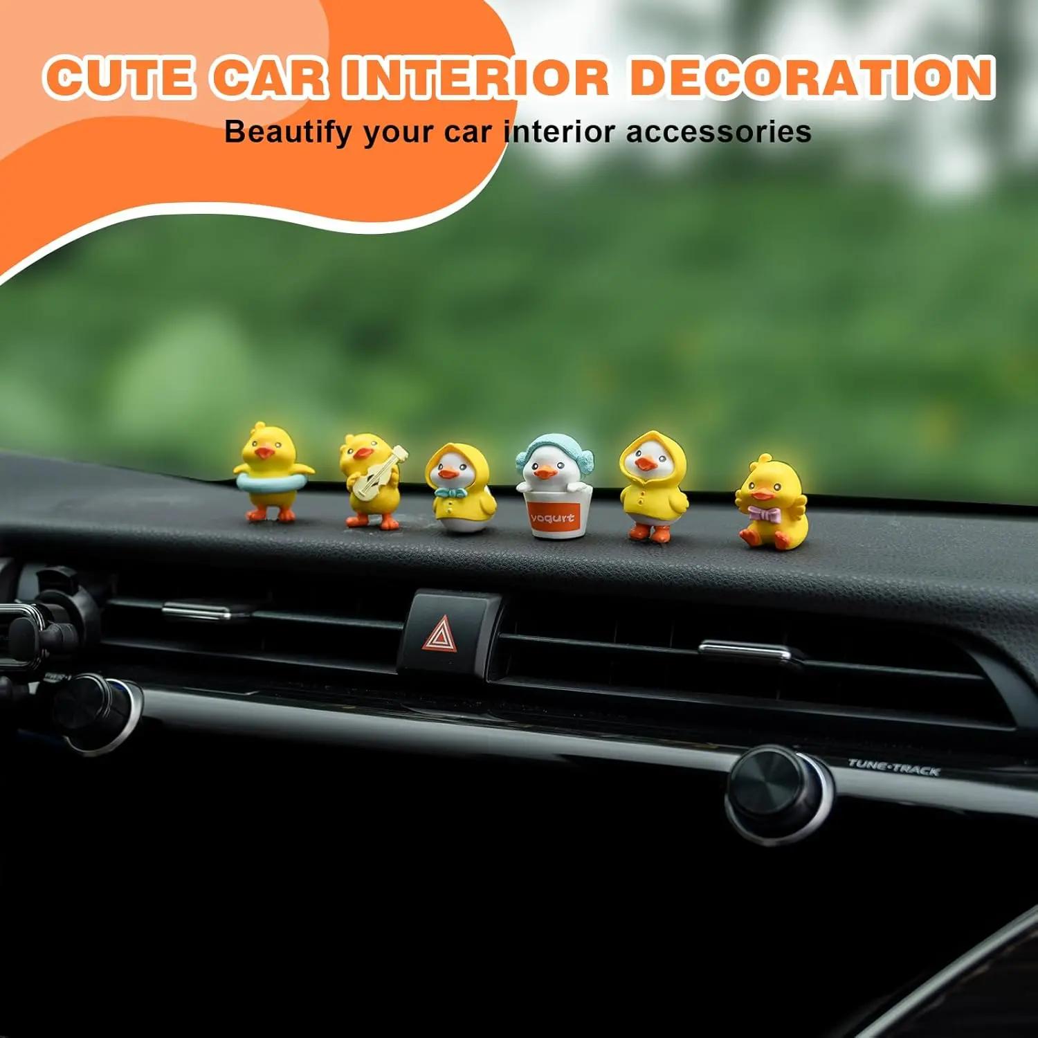 2026 Yellow Duck Car Dashboard Decor, 6PCS Cute Duck Car Dash Decorations, Rear View Mirror Ornament, Cute Cartoon Style Desk Companions Interior Accessories for Home Office