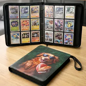 Trading Card Binder, 9 pockets, 990 cards; Golden Retriever football card binder for sports card collections; sports card binder with 55 pages and wrist strap; fits Pokémon, Magic: The Gathering, football trading cards, NFL card, Gift for kids boyfriend