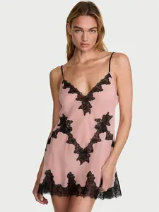 Victoria's Secret Chiffon Rose Lace-Trim Mini Slip Dress