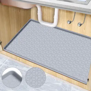 Under Sink Mat, 34" x 22"   Under Sink Tray for Kitchen & Laundry Cabinets, Kitchen Cabinet Shelf Protector, Up to 3.3 Gallons Liquid, Fits 36 inch Standard Cabinet Light Grey