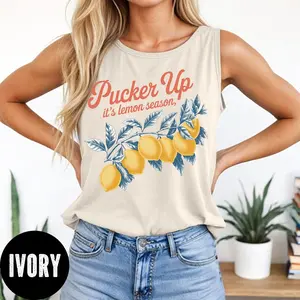Lemon Lovers Tank Top, Comfort Colors Pucker Up It's Lemon Season Tank, Fruit Tank, Aesthetic Fruit Tank Top, Cottagecore Lemon Tank