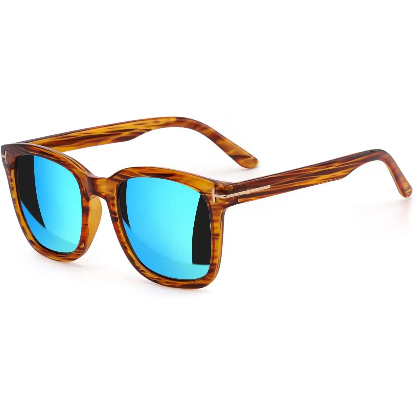 A77 Tan Striped Frame/Blue Mirrored Polarized Lens
