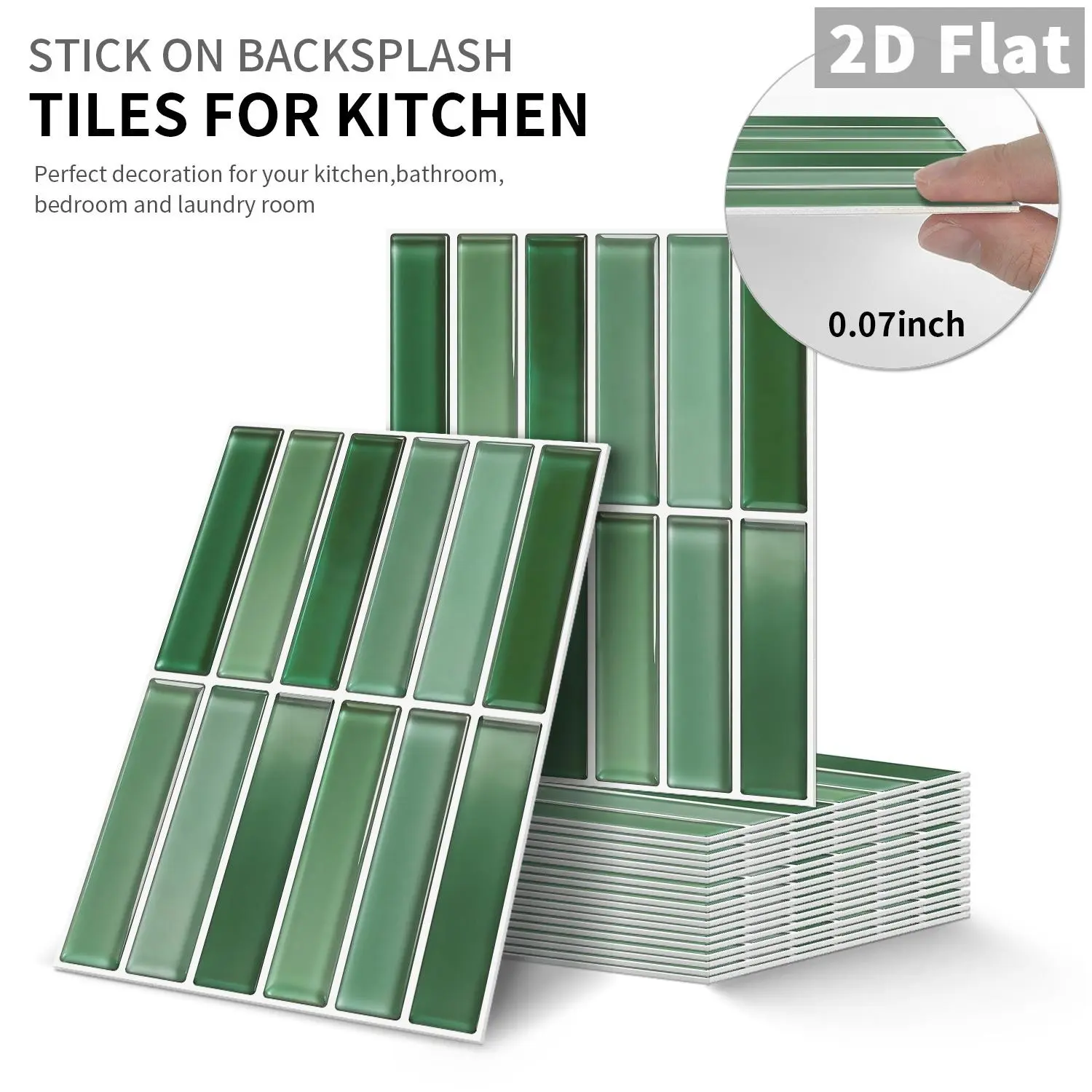 10 PCS/Box GST PE Crystal Foam Tile Stickers Dark Green Long Mosaic Waterproof Oil-Proof Anti-Collision Home Decor Decorative Tiles Stickers Wall Stickers for Kitchen Bathroom Backsplash Ceiling Tiles Old Wooden Boards