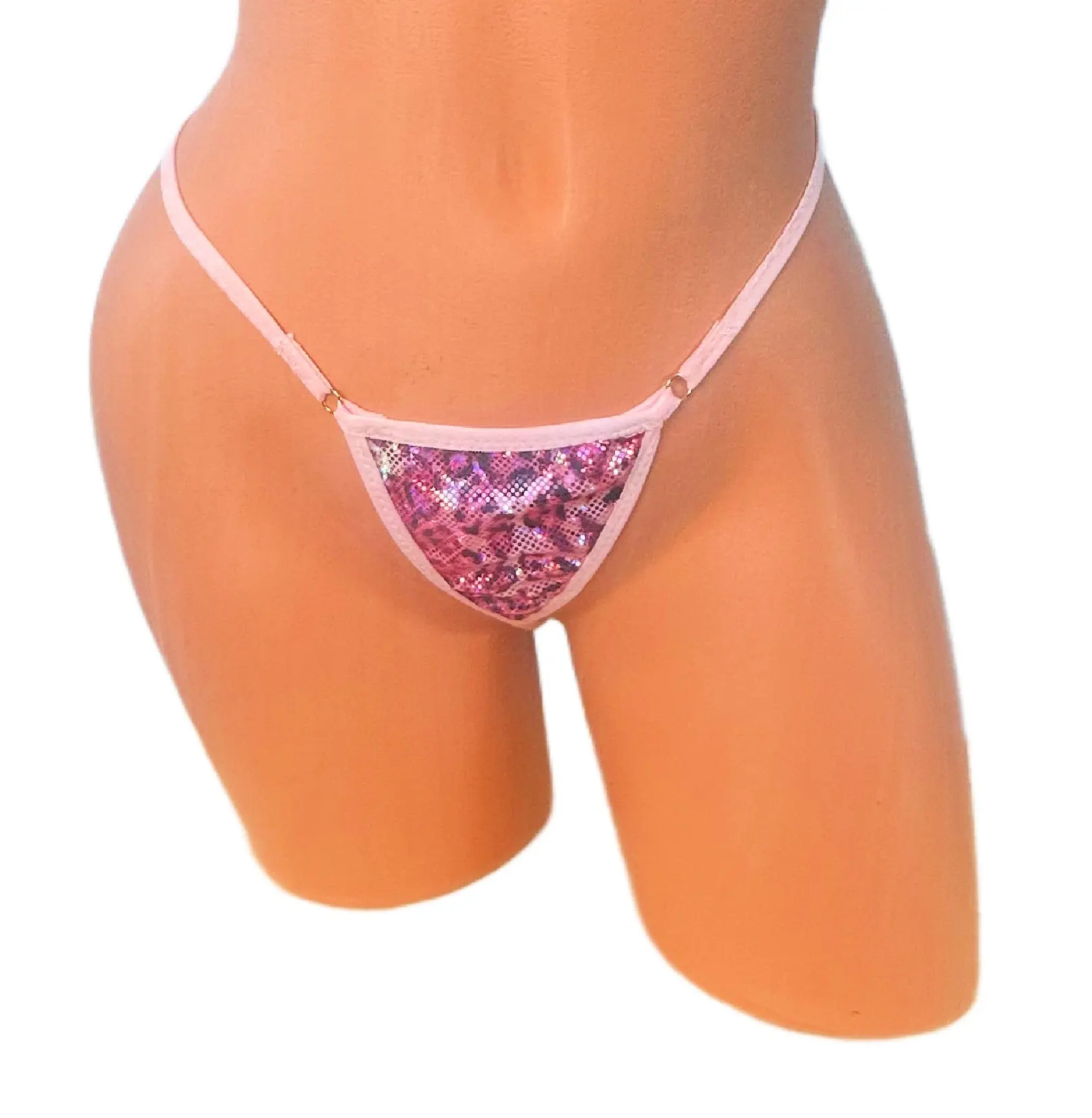Metallic Pink Leopard Baby Pink Trim Extreme Micro Thong