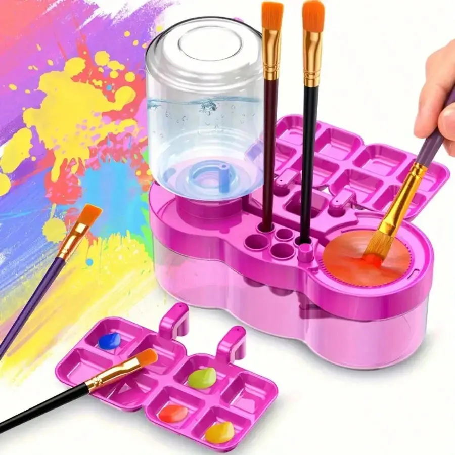 5-in-1 Paint Brush Cleaner with Reusable Palette and Water Recycling Rinse Cup - Perfect for Acrylic, Watercolor, and Artists' Supplies