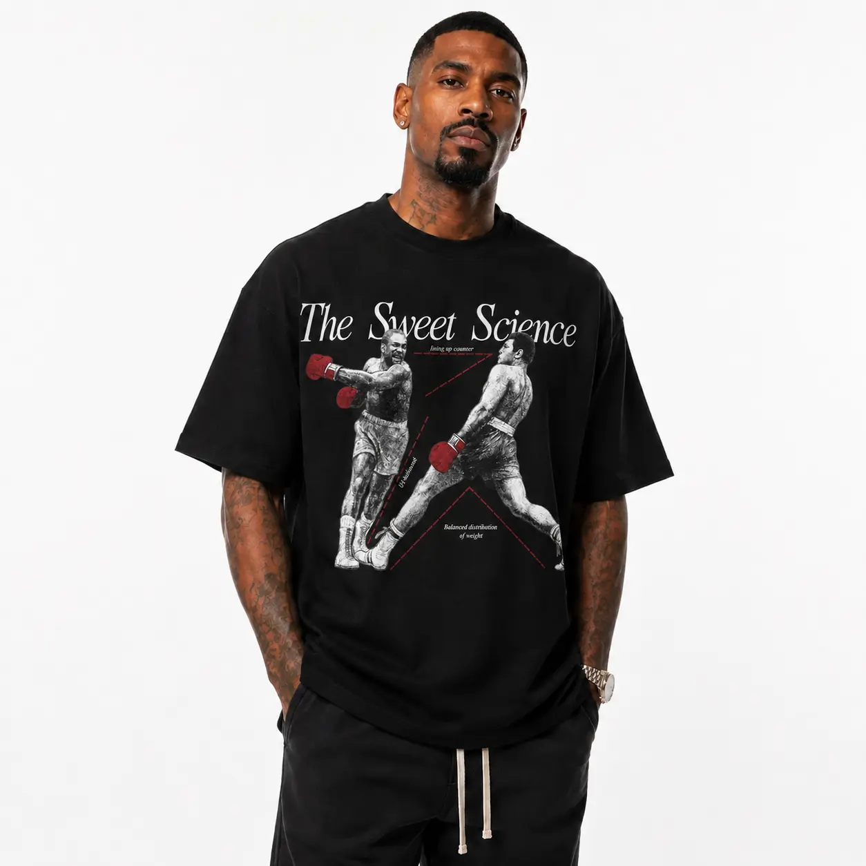 Men’s Retro Boxing Technique Graphic T-Shirt, 100% Cotton 180 GSM Crew Neck Short Sleeve, Vintage Fight Sports Streetwear Tee, Loose Fit Casual Top, Black or White