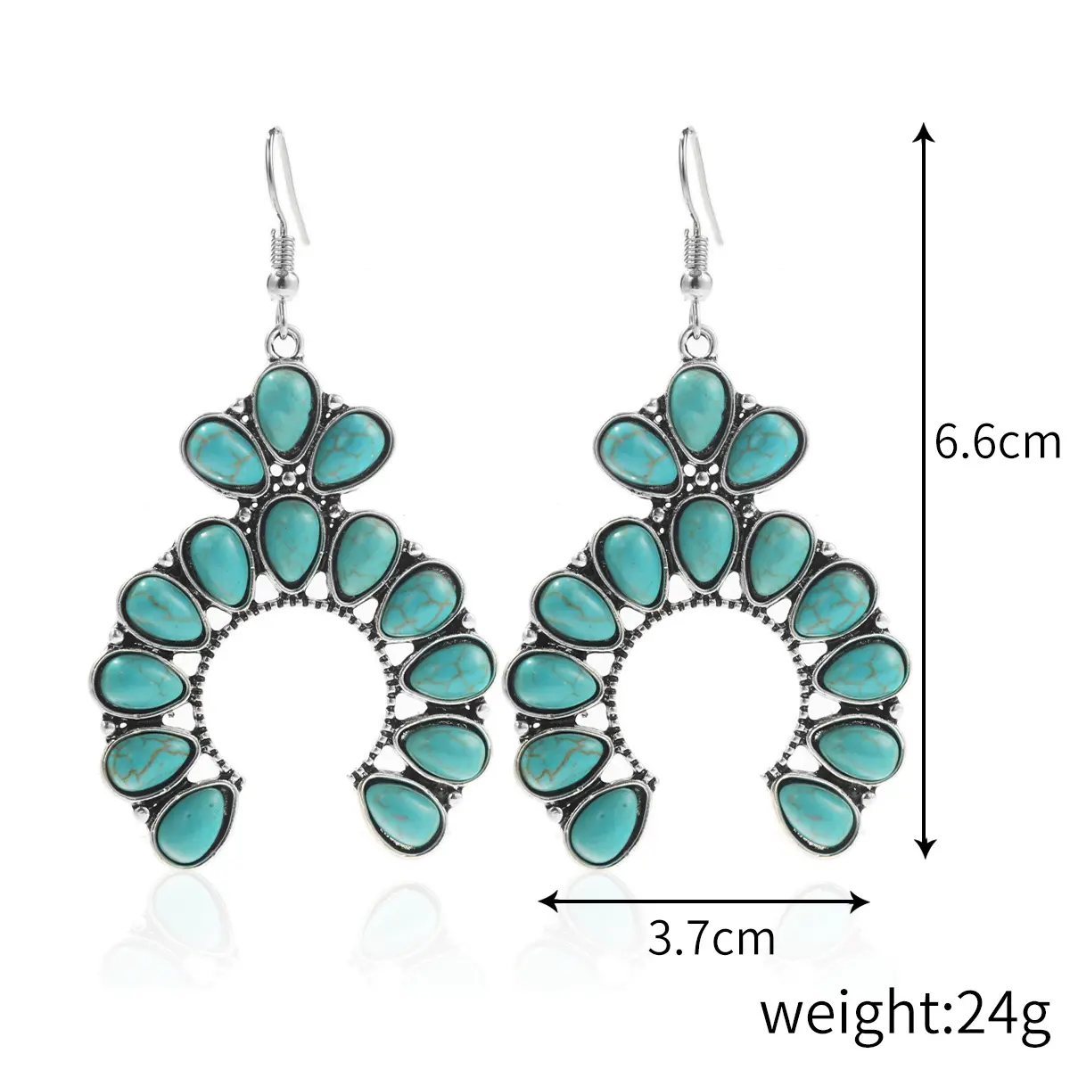 (12) E2204 7 C shaped turquoise earrings