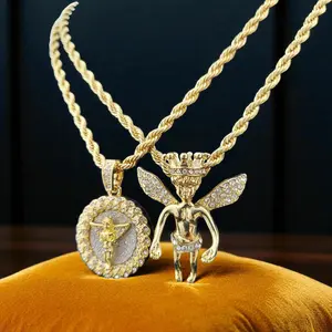 14K Gold, Silver Plated Fashion Cubic-Zirconia Baby Angel King Pendant & 24" Rope chain 2 Fashion Necklace Set For Unisex Men Women