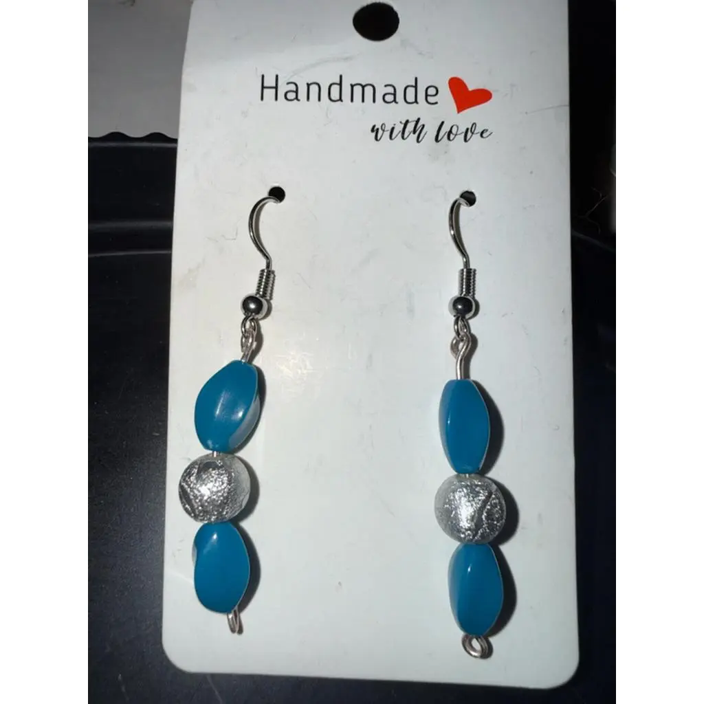 Handmade with Love Dreamy Dear  Earrings Teal and Silver.