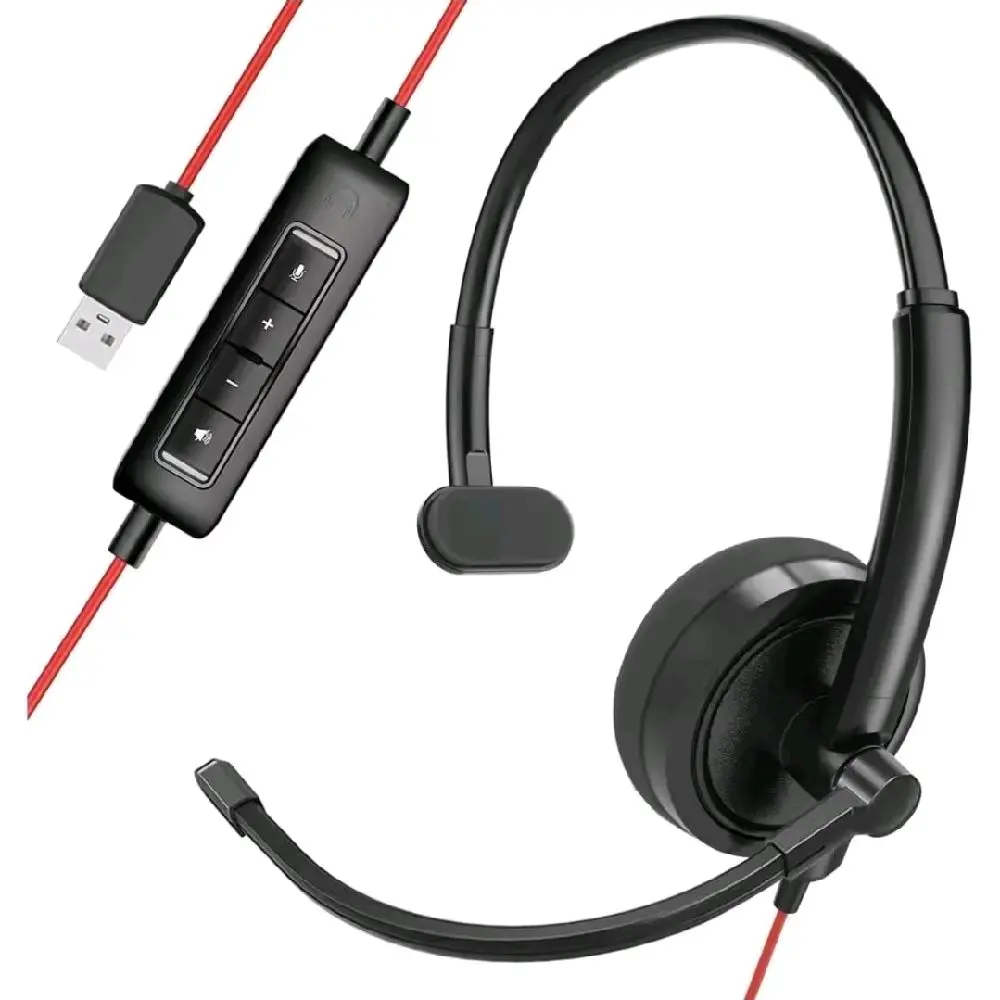 HW03 USB & 3.5mm Wired Office Headset with Noise-Cancelling Mic, In-Line Volume & Mute Controls, Lightweight 3.2oz On-Ear Call Center Headphones for PC, Laptop, Mac, Zoom, Teams, Remote Work & Webinars from p79Supply