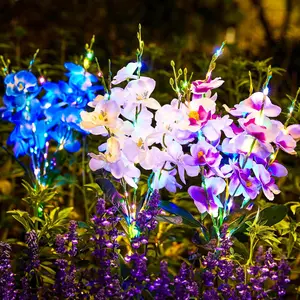 KOOPER Solar Lights Outdoor Garden, 3PCS Upgraded Phalaenopsis Solar Flower Lights Outdoor with 180 LEDs, Multi-Color Grave Decorations for Cemetery, Outdoor Solar Lights for Yard, Gifts for Women