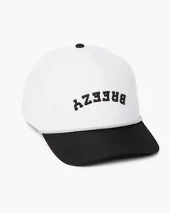 Flipped Breezy Rope Hat Black – Trucker Snapback Cap with Embroidered Cactus Logo | Adjustable Retro Rope Brim Golf Hat for Men & Everyday Streetwear