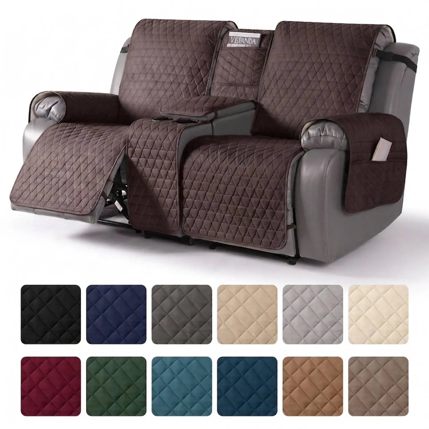 TAOCOCO Split-Seat Reclining Loveseat Cover with Console, 100% Waterproof Anti-Slip 2-Seater Recliner Slipcover, Washable Multi-Color Household Furniture Guard