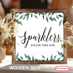 (2D Flat)  1PC 8 x 8 Inches Romantic Wedding Wooden Sign Sparklers Please Take One Leaf Memorial Table Sign for Wedding Bridal Shower Party Decor, Loving Memory for Ceremony and Reception