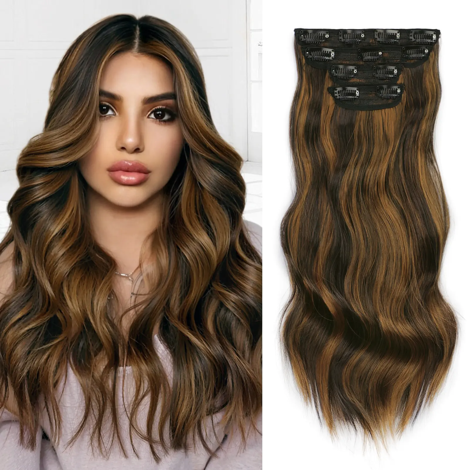 20inch-Dark Brown mix Caramel Blonde