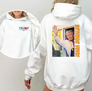 Trump Mcdonalds 2 Side Hoodie T-Shirt Sweatshirt, Trump 2024 Shirt, Make America Great Again McDonalds Version, Trump Working at Mc Donalds Shirt