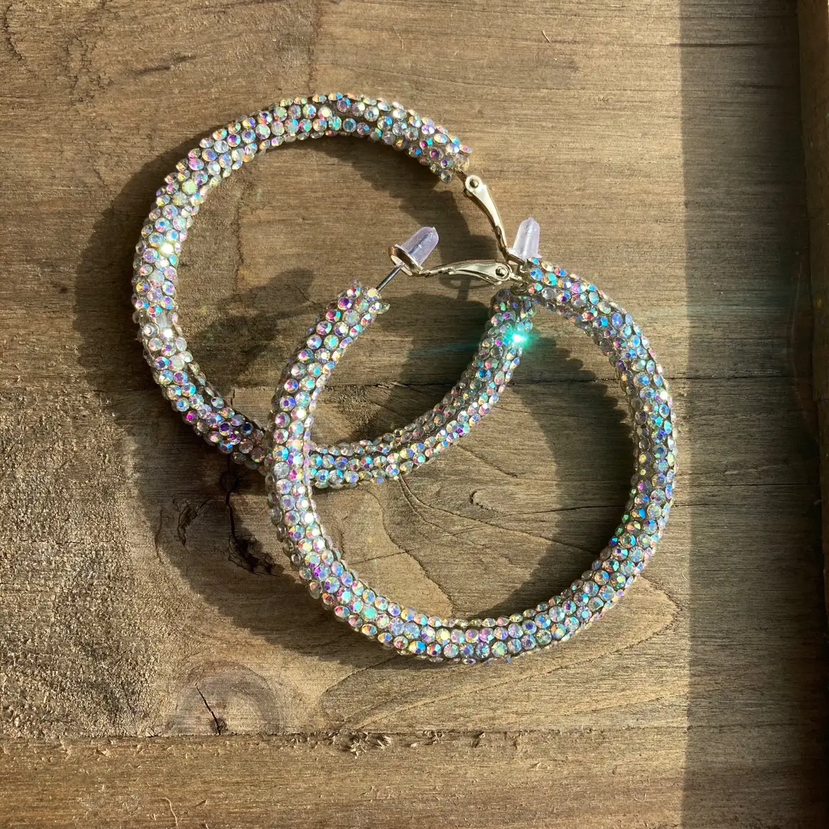 Iridescent Rhinestone Hoops