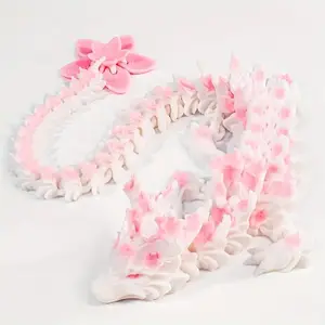 3D Printed Sakura Crystal Dragon Model, Collectible Figurines, Jointly Moveable Fantasy Dragon, 12 Inch Decorative Display Gift for Boys Girls, Home Decor Statue