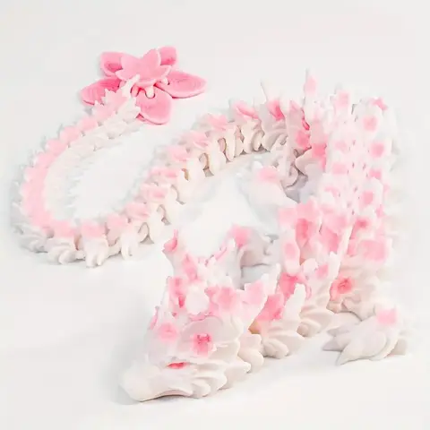 3D Printed Sakura Crystal Dragon Model, Collectible Figurines, Moveable Fantasy Dragon, 12 Inch Decorative Display Gift for Boys Girls, Decorative Statues, Home Decor Collectible, Ornaments Decor, Decoration Figure