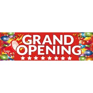 Grand Opening Banner, 3 x 10 ft New Store Grand Opening Sign and Rope, Oxford Cloth Large Advertising Backdrop Decor for Shop Garden Outdoor Ceremony Party Supplies(Novelty Style)