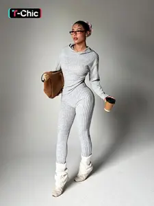 Women's Two-Piece Set, Fall & Winter Knit Striped Hooded Top, High Waist Butt-Lifting Tight Pants, Running Fitness Yoga, Sweatsuit Sets